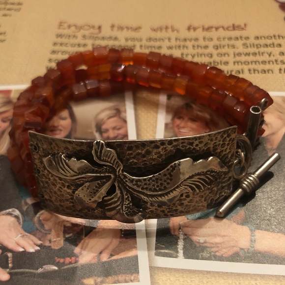 Rare Silpada Triple Strand Carnelian Sterling Silver Toggle Clasp Bracelet N0880 - Picture 15 of 16